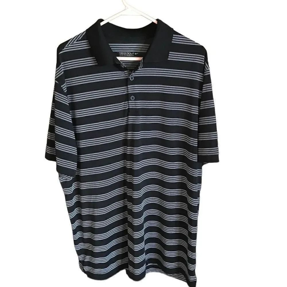 Nike tour performance Golf polo shirt Size XL Mens black white striped athletic